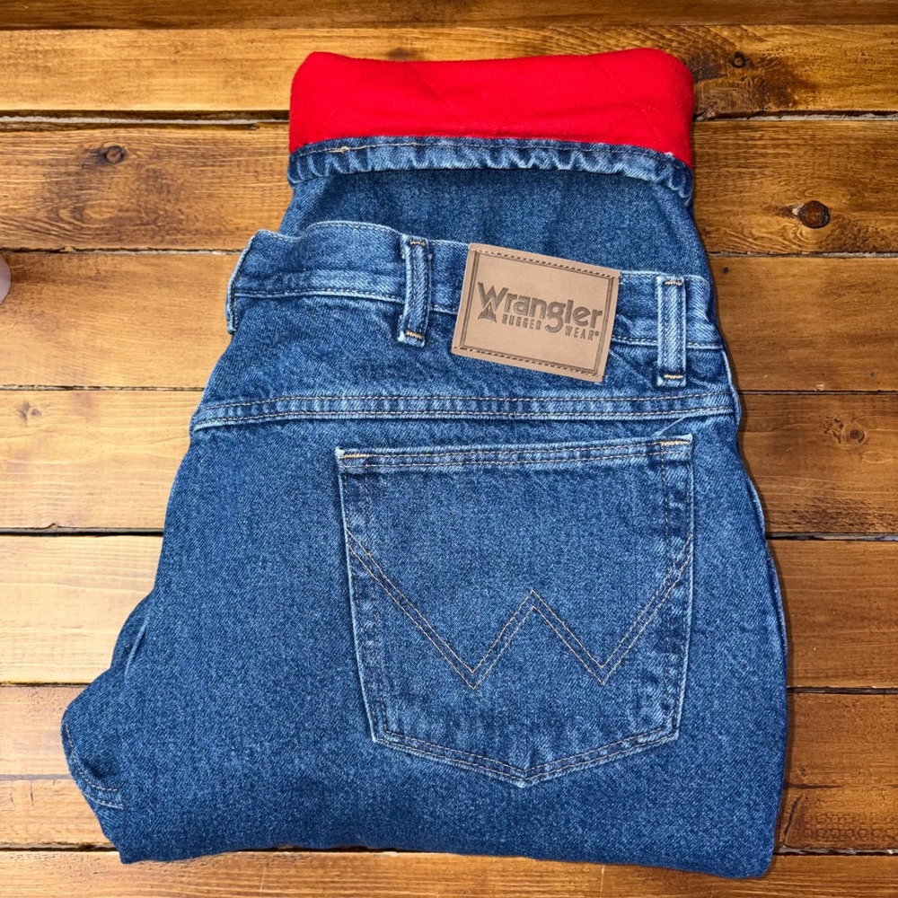 Wrangler Rugged Wear Jeans Mens 42x30 Blue Fleece Lined Insulated Denim Workwear